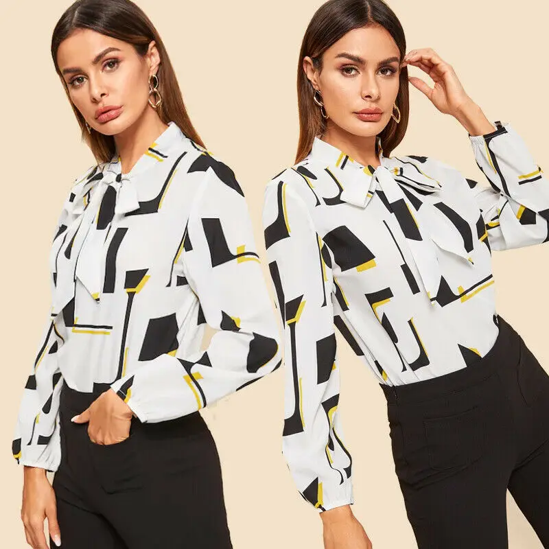 Женская блузка с длинным рукавом свободная галстуком-бабочкой S-XL весна 2019 |