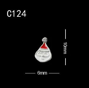 C124 10 шт./лот Рождественская елка шляпа снеговик Санта Клаус украшения для ногтей сплав Металл DIY 3D аксессуары из стразов - Цвет: C124