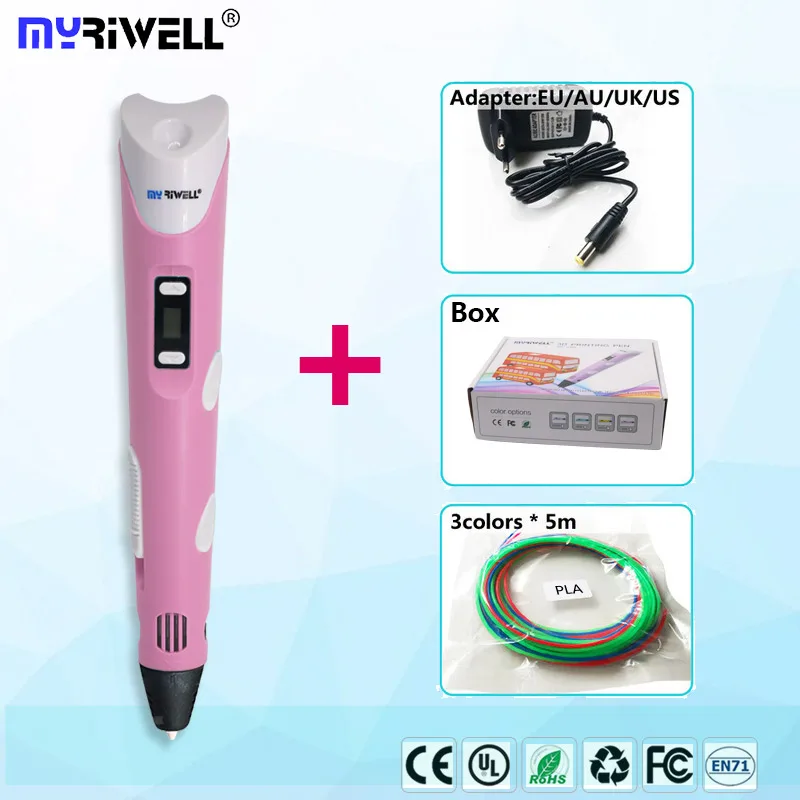 Myriwell 3d Ручка мм и 100 мм нити М 100 м ABS+ м 1,75 м PLA 3d ручка 3 d ручка Smart подарок на день рождения ребёнка или Рождественский подарок - Цвет: only  pink