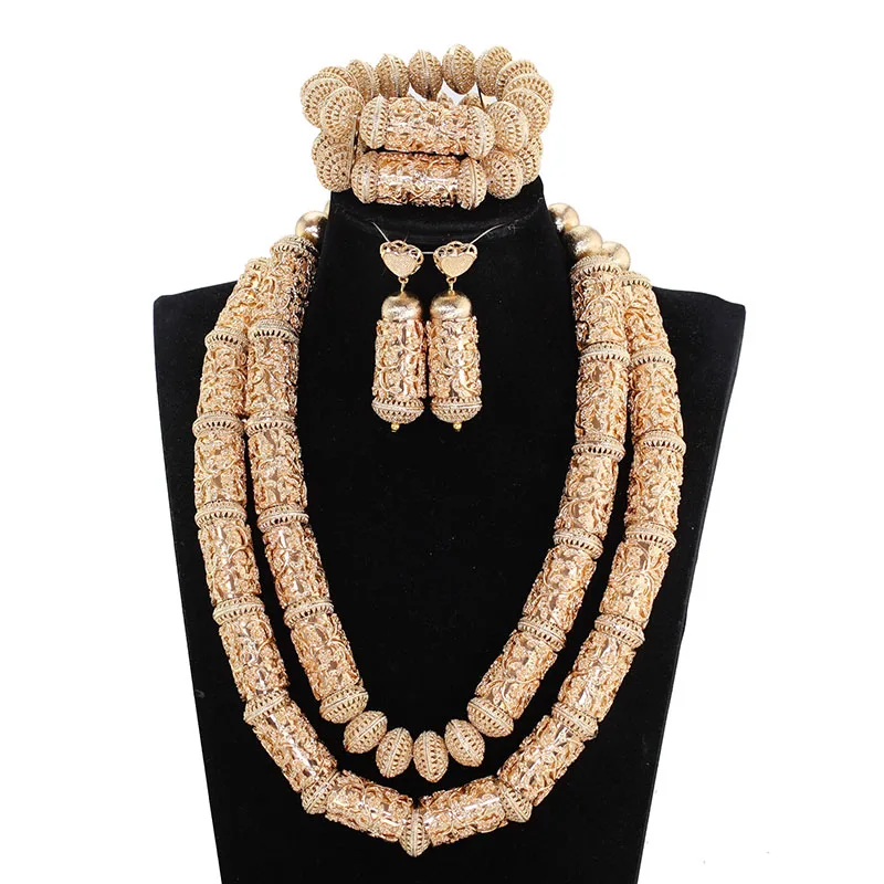 

Dubai Statement Bridal Jewelry Sets Superior Copper Gold Beads Accessory Jewelry Sets Big Heavy for Women African Jewelry ABH713