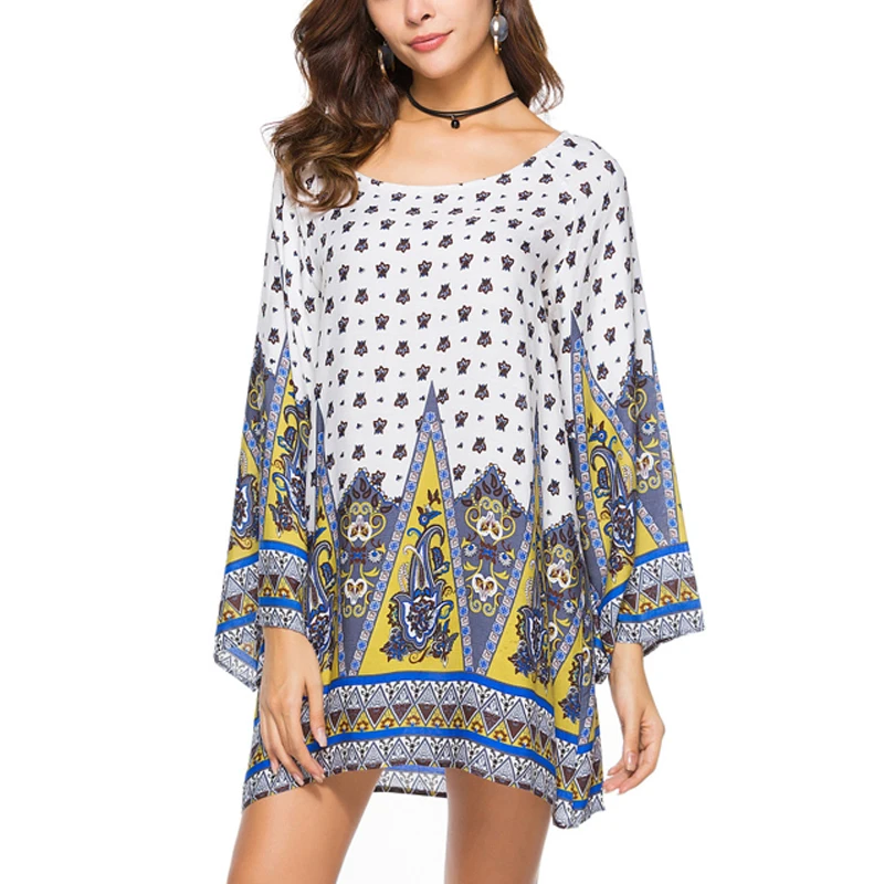 Vestidos Verano 2018 летнее платье женское с длинным рукавом цветочным принтом хлопковое