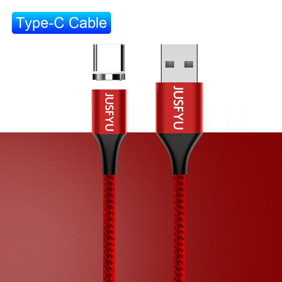 For Type C USB Red JUSFYU Магнитный Usb кабель для зарядки Micro Usb type C магнит быстрое зарядное устройство провод шнур 3a для iphone samsung Redmi Note 7 8 данных USB - Цвет: For Type C USB Red