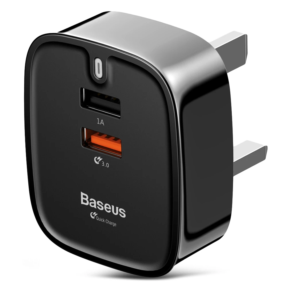 BASEUS фунзи QC 3.0 Dual USB Smart Travel Зарядное устройство Великобритания Plug Светодиодный