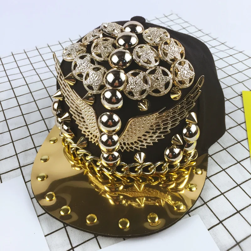Новые шапки snapback новый дизайн золотые шипы заклепки в форме крыльев хип хоп