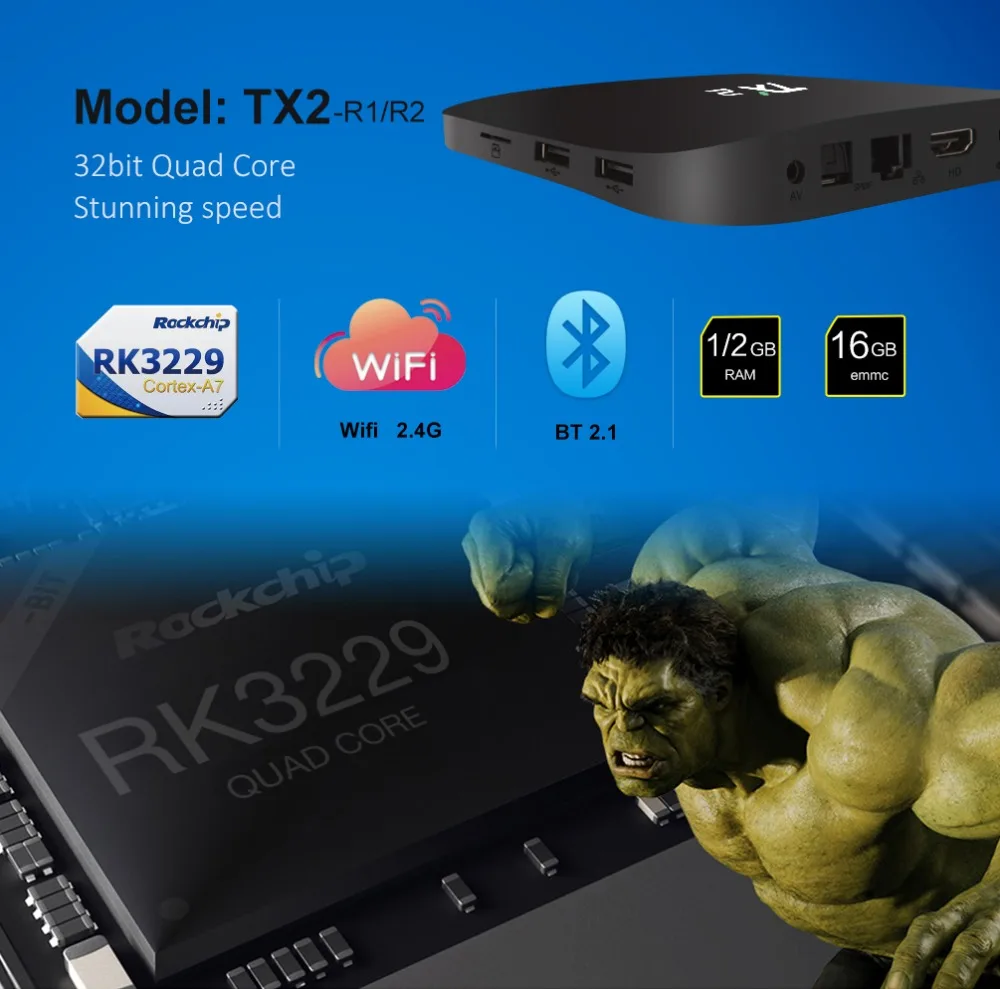 10 шт. TX2 R2 2G 16G Дополнительно RK3229 четырехъядерный tx2 r1 10 шт. Smart tv Box Android 6,0 H.265 4K DLNA Bluetooth 2,1 телеприставка