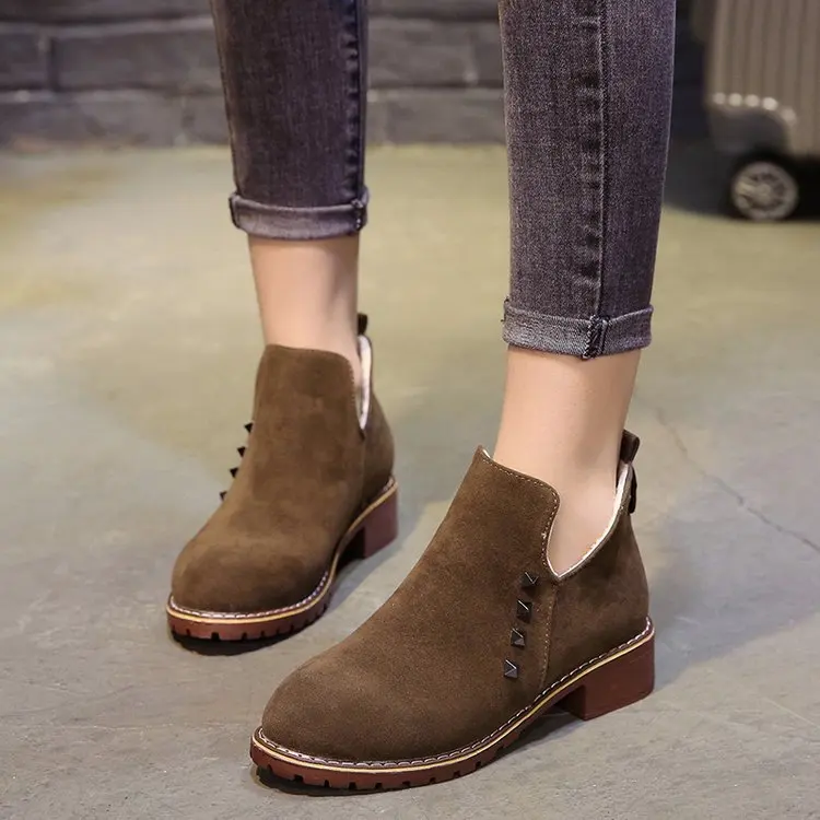 Ботильоны с круглым носком модные ботинки Челси из флока женские на среднем