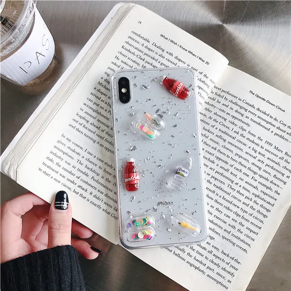 2 Cute Cartoon Stereoscopic Capsule Doll Drink bottle Phone Case For iPhone 7 6 6S 8 Plus X XS Max XR Lovely Clear TPU Back Cover - Color: 2