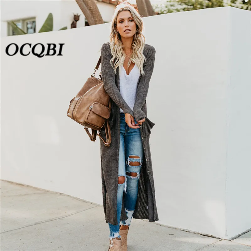 Осенняя мода 2020 элегантный длинный кардиган на пуговицах пальто винтажный