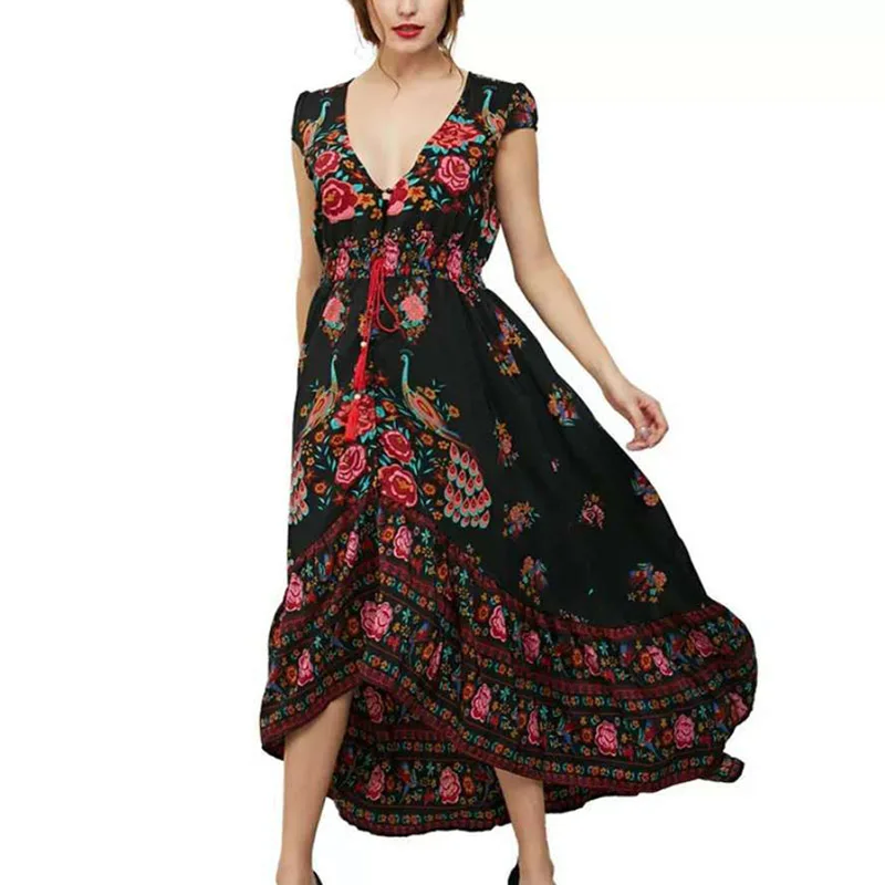 Женское цельнокроеное платье винтажное печатное с v-образным вырезом и короткими