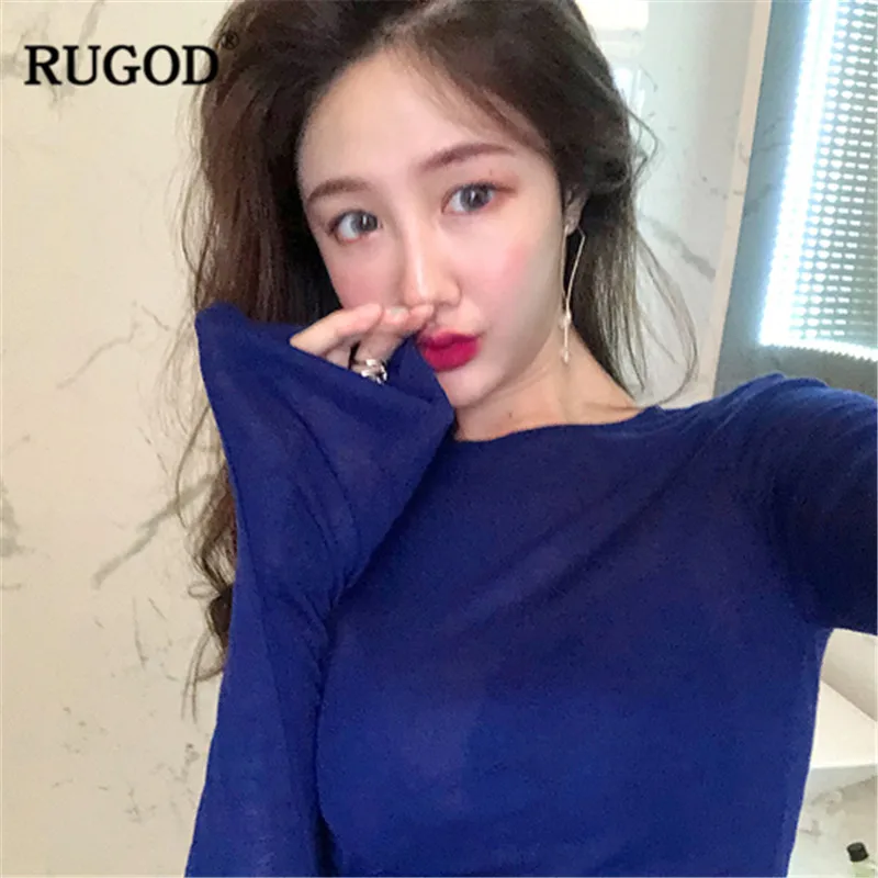 RUGOD сексуальные женские топы с длинными рукавами, с круглым вырезом, прозрачные, тонкие, в Корейском стиле, вечерние, летние, модные, modis одежда