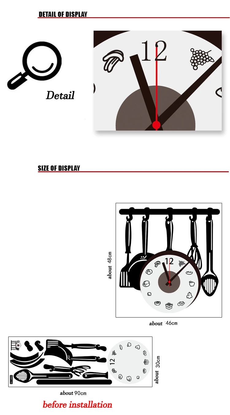 Кухонная посуда настенные наклейки последние большие креативные часы кухонные
