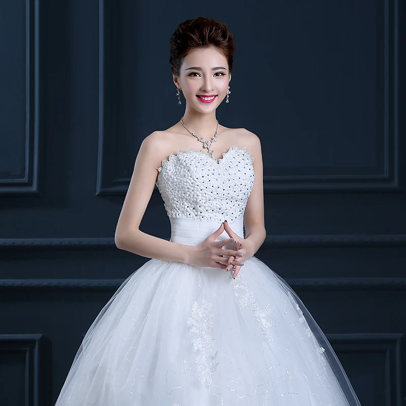 CX блеск Simple без бретелек Кружева Цветы свадебное платье невесты бальный наряд BODA