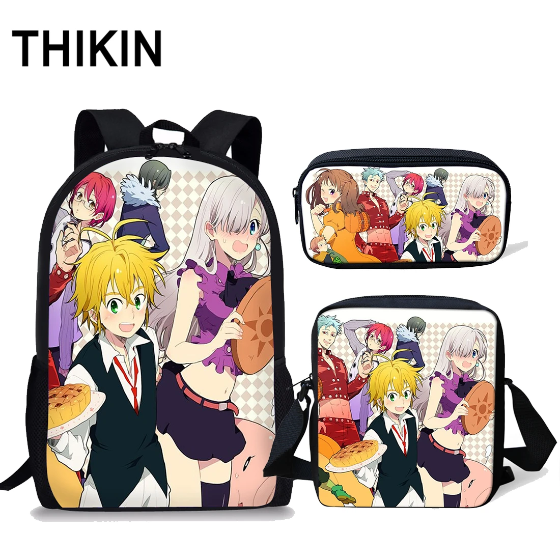 ALZ1127CEK Комплект школьных сумок THIKIN Seven Deadly Sins для мальчиков и девочек, детский школьный рюкзак с аниме, 3 предмета, Nanatsu No Taizai melidas Elizabeth - Цвет: ALZ1127CEK