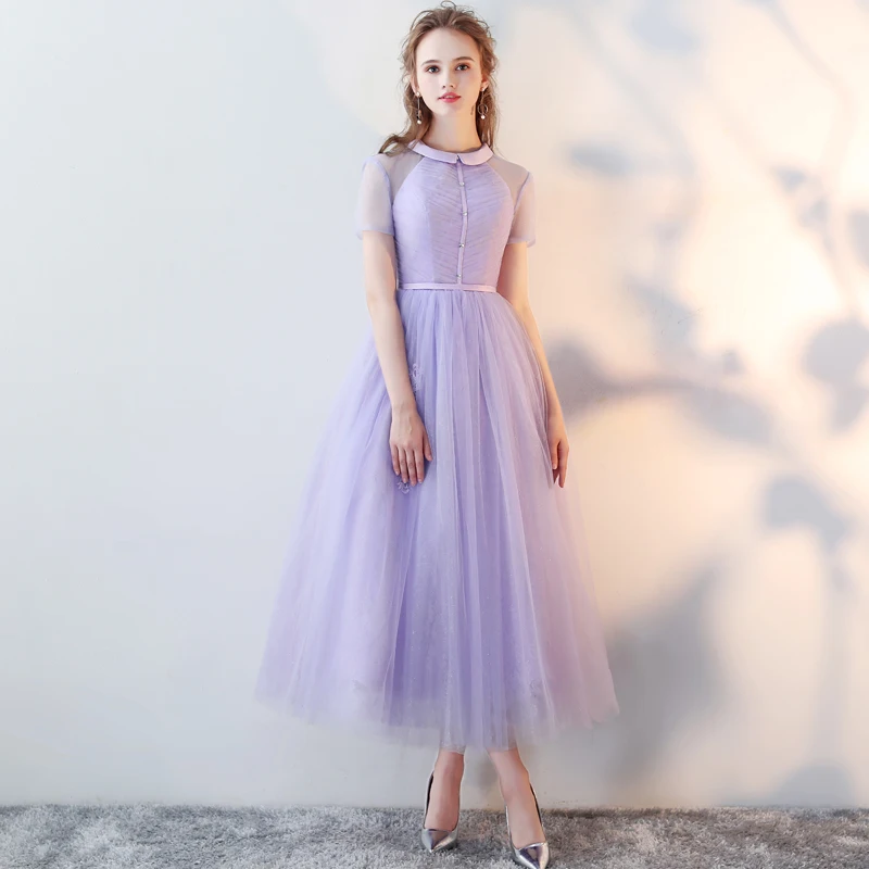 Purple Robe de soiree Новое поступление элегантное тонкое ТРАПЕЦИЕВИДНОЕ кружевное вечернее платье vestido de festa банкетное платье с круглым вырезом платья для выпускного вечера платья для вечеринок - Цвет: Purple