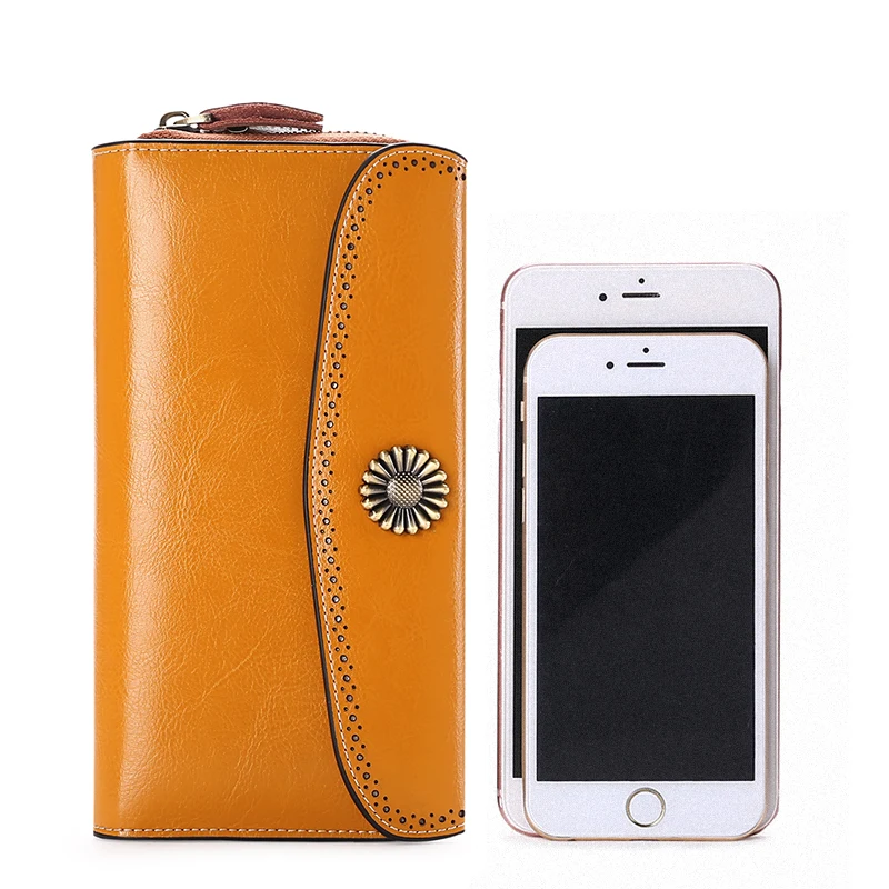 Women Genuine Leather Wallet Women's Clutch Bag Hasp Zipper Flower Design Long Purses Card Holder Coin Pocket Lady | Багаж и сумки