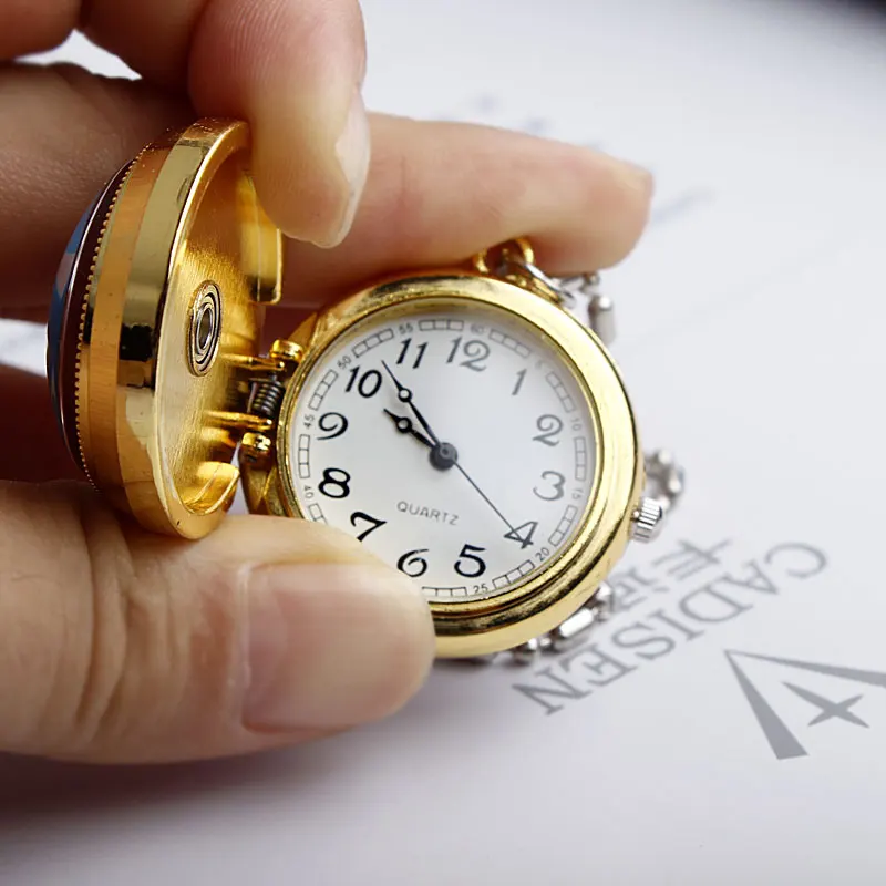 Бесплатная доставка золотистые кварцевые карманные часы Капитан Америка со