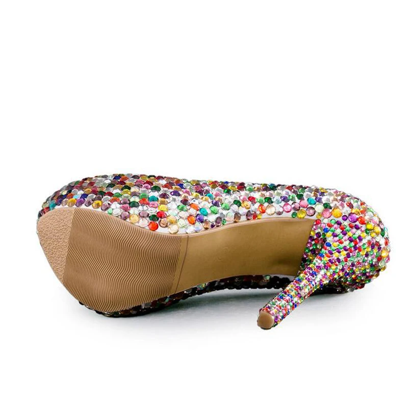 Маленькие стразы разноцветные туфли на высоком каблуке для вечеринки свадебная