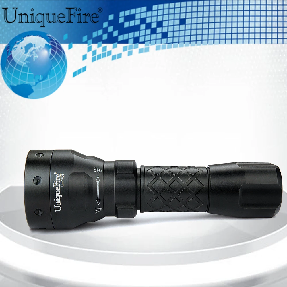 UniqueFire супер яркий флэш светильник UF 1407 XM L2 Led 10 Вт Zoom 5 режимов белый фонарь + QQ07