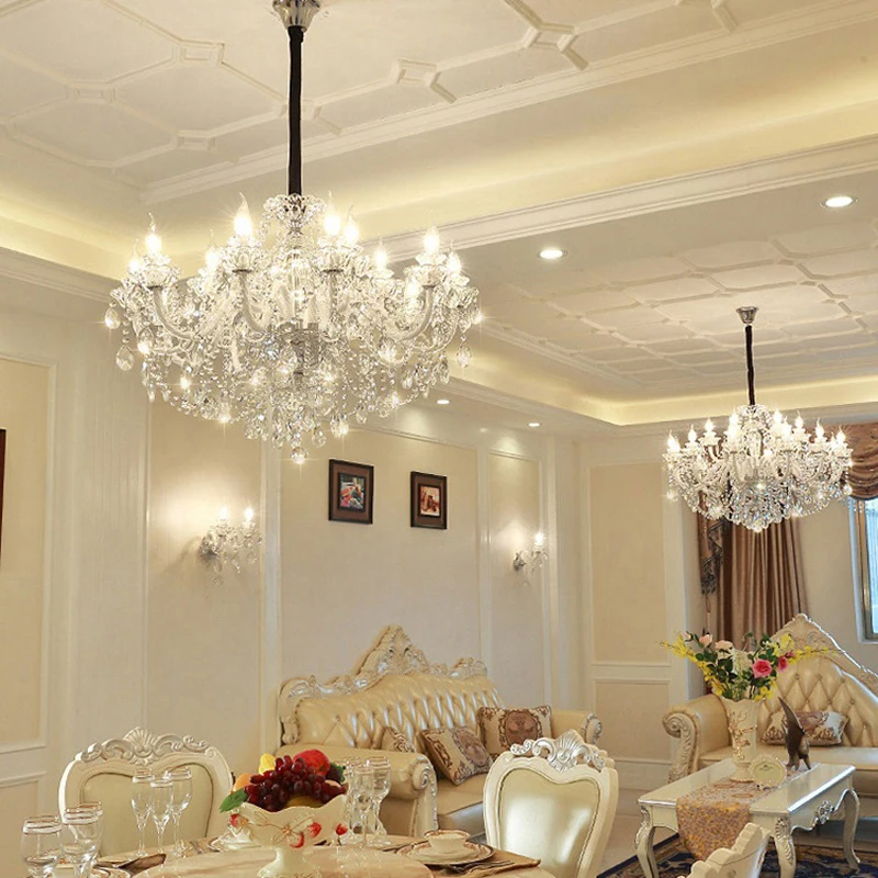 European Candle Crystal Lamp Living Room Large Crystal Chandelier Lighting Modern Atmosphere Restaurant Bedroom Hanging Lamps