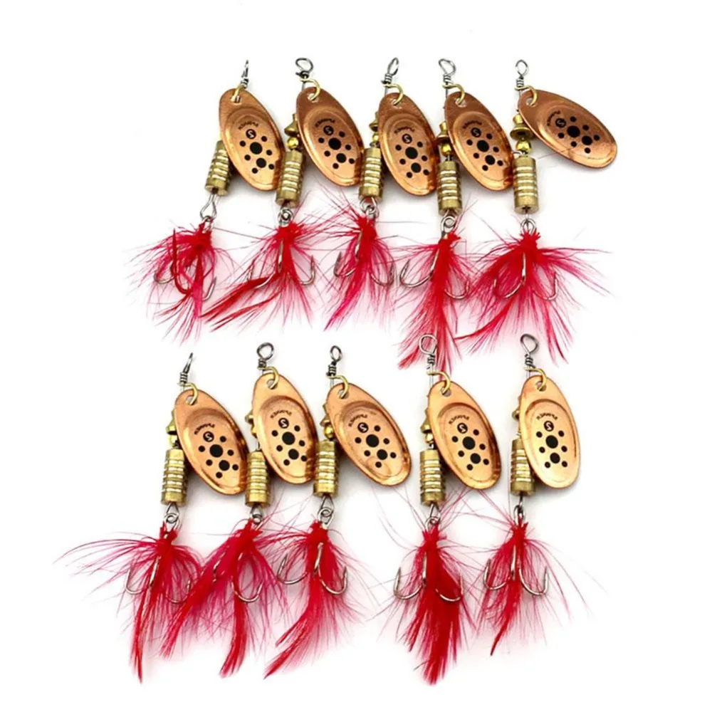 Новый 10 шт. блесны Перо Набор ложек и поварёшек Рыбалка приманки Металл/Перо 8.4 г 7