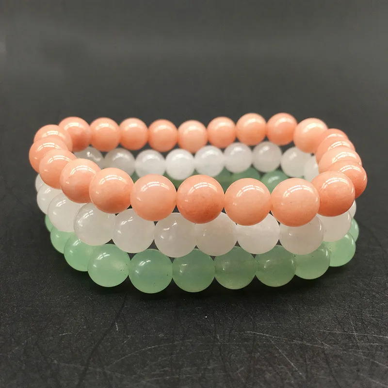 Женский браслет с натуральным камнем белый зеленый красный цвет фотобраслет 6 мм