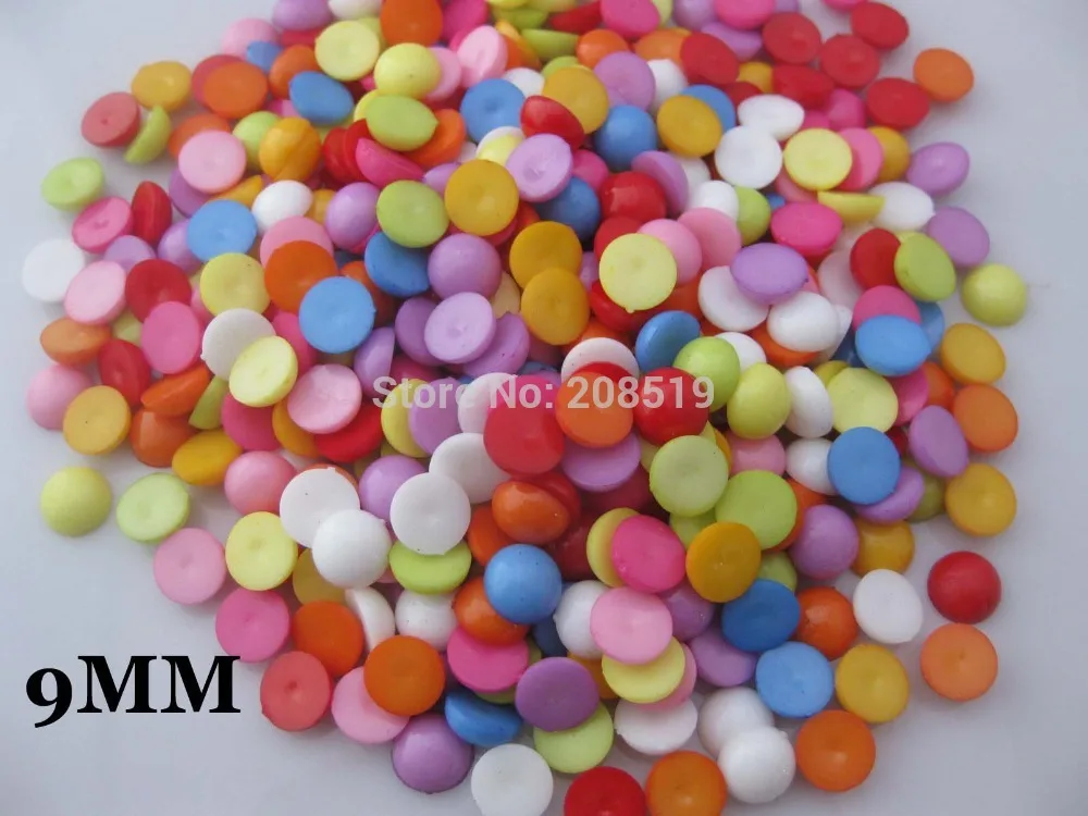 

NBNOKA 9MM semi-circle Flat Back Buttons mix multicolors 300pcs jewelry button Plastic DIY scrapbook Accessory