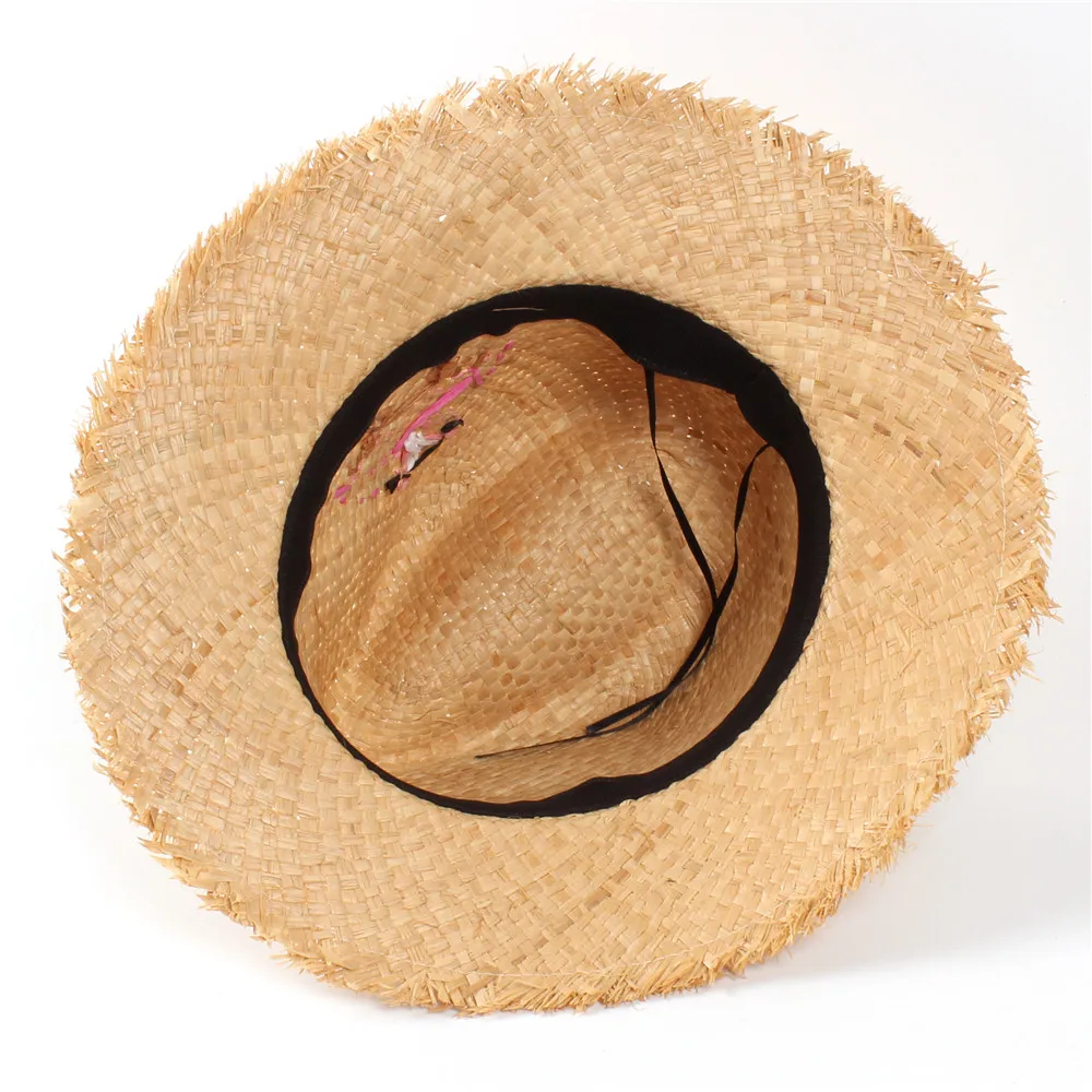100% рафия соломы Летние для женщин Floppy широкими полями пляж Защита от Солнца шляпа