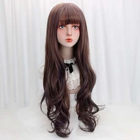 32synthetic long wavy lolita wigs with bangs purple brown ombre costume party cosplay lolita wigs for women heat resistant