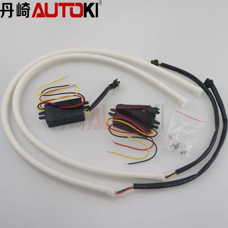 Autoki двухцветная 60 см светодиодный Светодиодная гибкая трубка DRL с поворотным