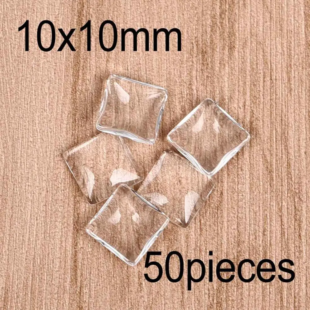Square 10x10mm 50pcs Круглые прозрачные кабошоны овальные квадратные сердца с плоской задней частью прозрачное стекло для ювелирных изделий ручной работы - Цвет: Square 10x10mm 50pcs