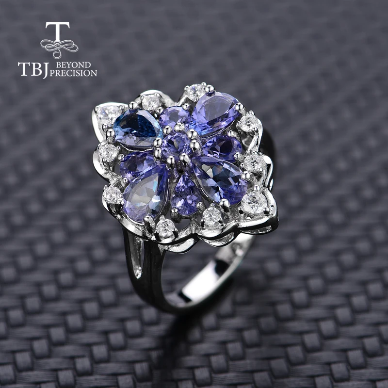 Женское кольцо с танзанитом TBJ натуральным драгоценным камнем в 925 пробы серебре