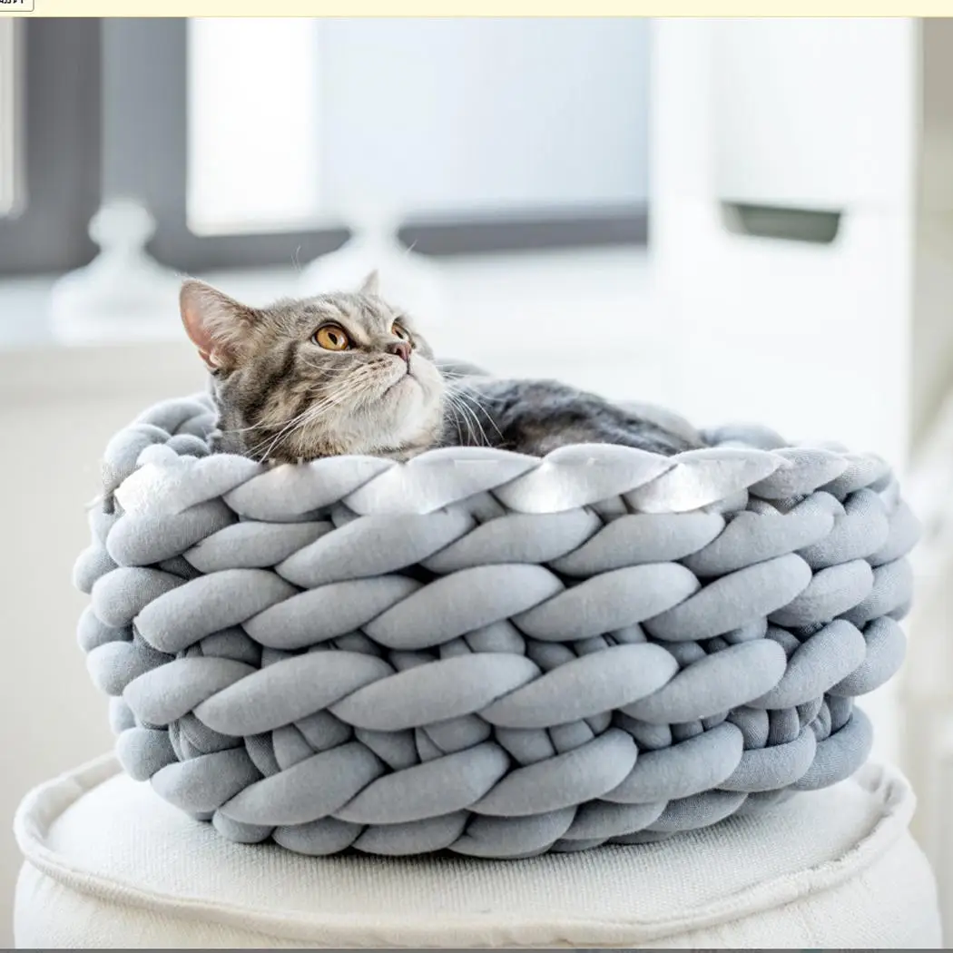 5 цветов DIY ручной работы Pet гнездо круглый мягкий грубая вязанная Плотная вязаный питомник коврик Подушка Core уютные кошка собака домик для домашних животных корзина