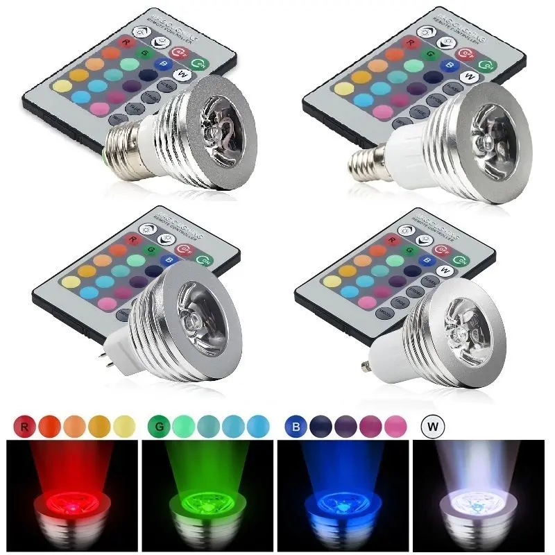 RGB E27 GU10 MR16 E14 Светодиодные лампочки 5 Вт 16 Цвет Изменение светодиодные лампы с