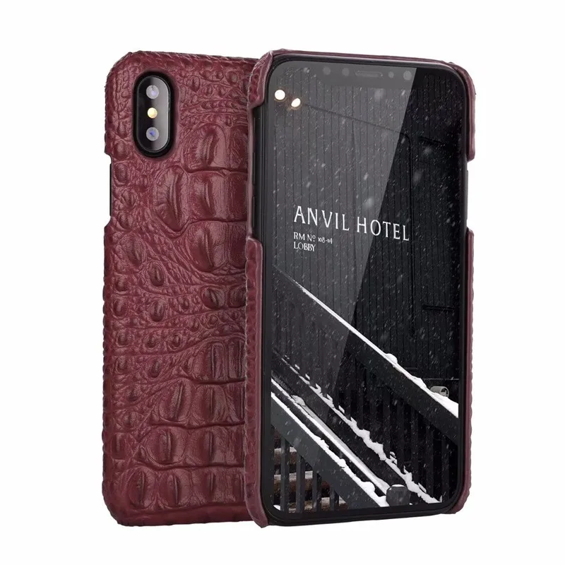 OUJINUO Luxury Genuine Leather Crocodile Patterned Back Cover For Apple iPhone Xs X Case Coque Fondas | Мобильные телефоны и