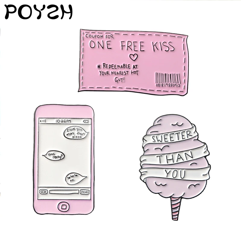 ONE FREE KISS билетов Candyfloss эмаль Эмаль Булавка поцелуй конфеты телефон сладкий чем вы