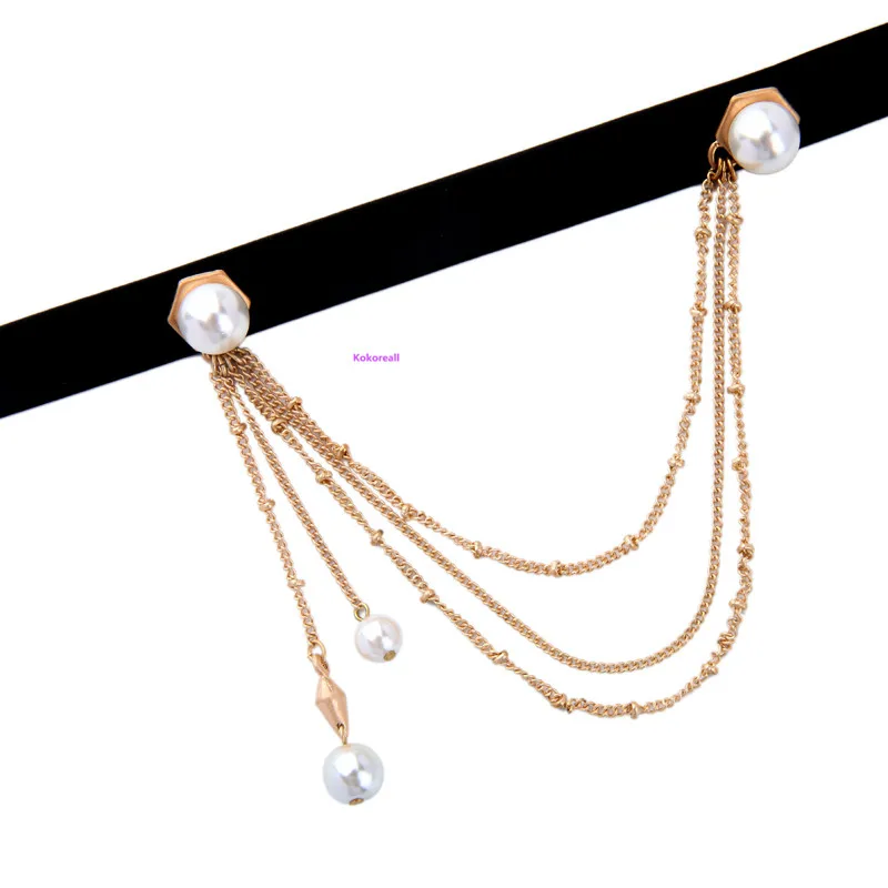 Punk Style Luxury Simulated Pearl Multi Layer Tassel Leather Chokers Necklace VN613 | Украшения и аксессуары