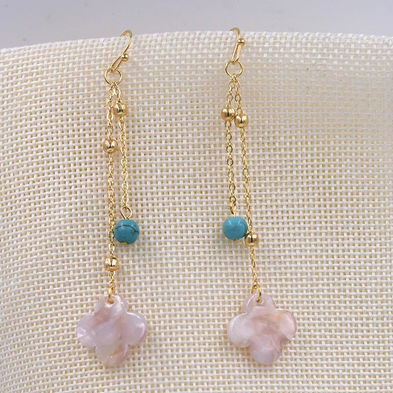 Simple Design Acetate Geometric Earrings with Beads Chain Long Drop Dangle for Fashion Women | Украшения и аксессуары