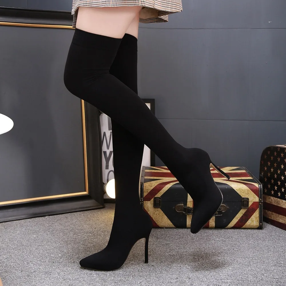 Новая обувь; женские сапоги; пикантные эластичные сапоги; bottes femme; коллекция года; Nouveau; чулки на высоком каблуке с острым носком; ботфорты;#78