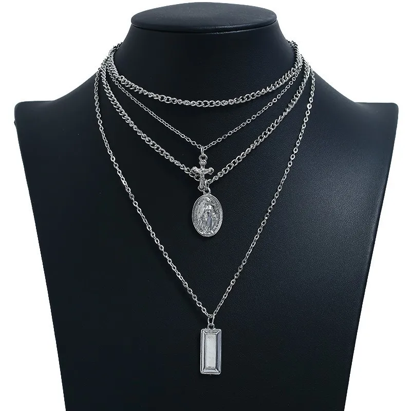 Новое модное многослойное ожерелье с крестом женское очаровательное Золотое и в