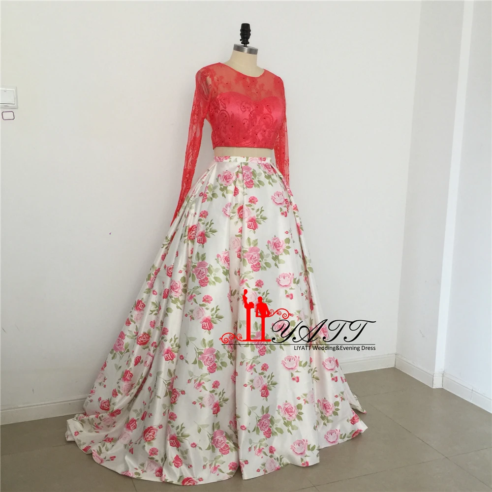 2017 Потрясающие вечерние платья для выпускного вечера с принтом из двух частей