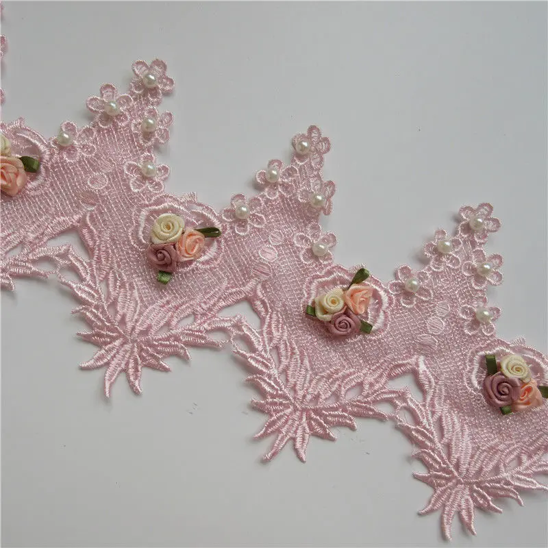 1 ярд красивый жемчужный цветок вышитый бисером кружевной край отделка