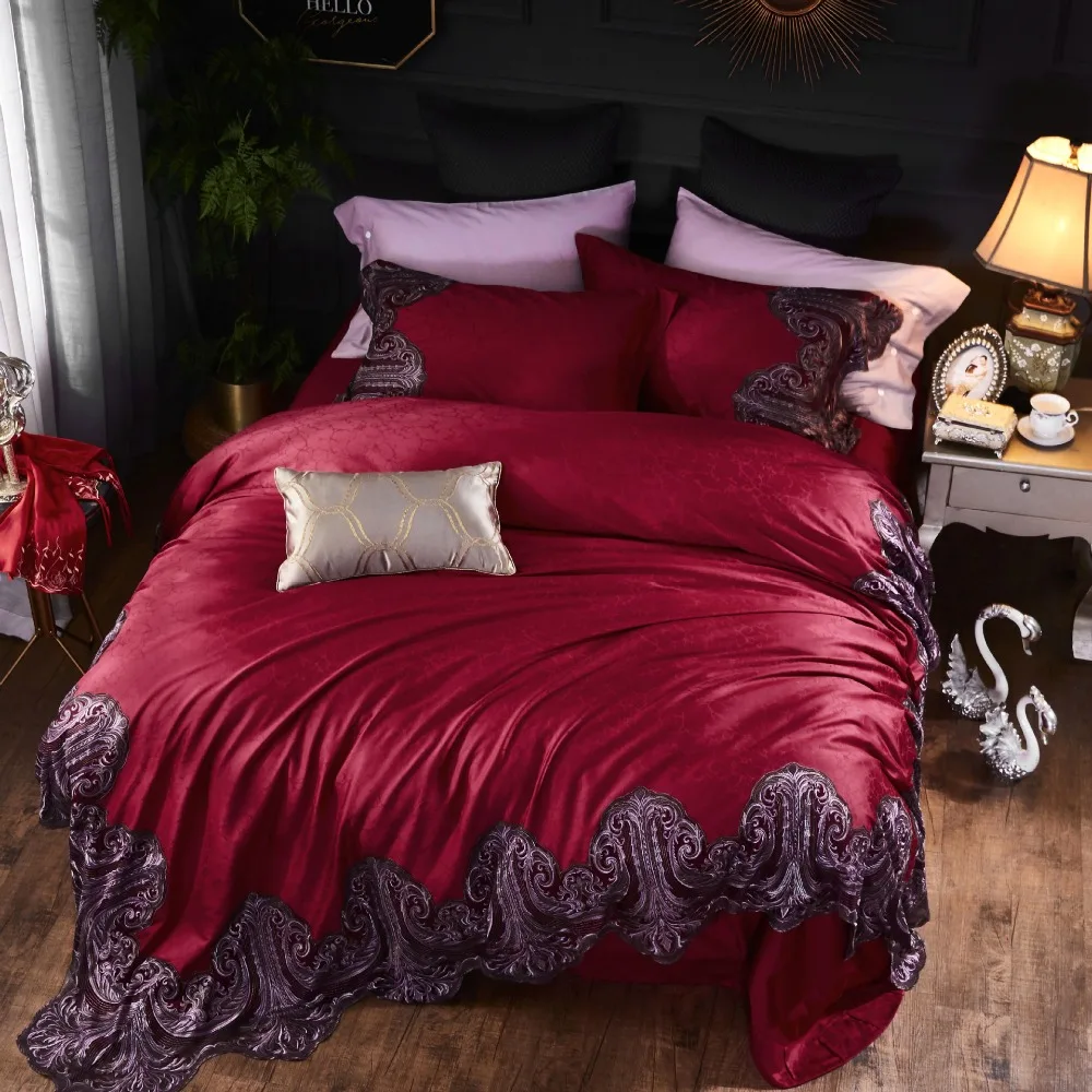 Фото Premium Quality Red 120S Egyptian cotton Bedding set Queen King Luxury Lace Edge Wedding Duvet cover Bed sheet Europe 4pcs Дом и сад Premium Quality Red 120S Egyptian cotton Bedding set Queen King Luxury Lace Edge Wedding Duvet cover Bed sheet Europe 4pcs Дом и сад
