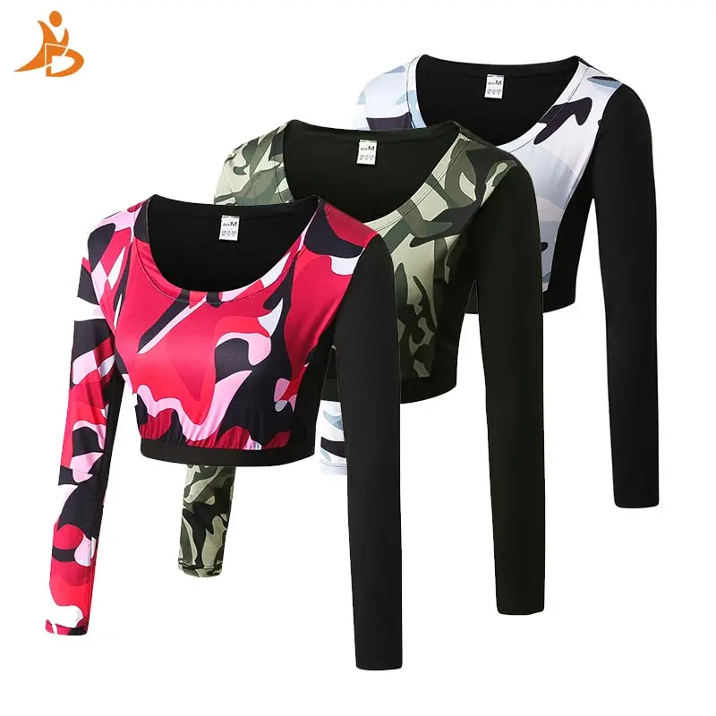 Новинка 2021 женская футболка для йоги камуфляжная утечка пупка спортивная одежда