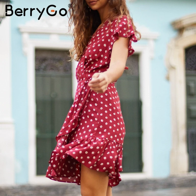 BerryGo Винтаж кружевной Цветочный Рисунок обёрточная бумага платье для женщин с v