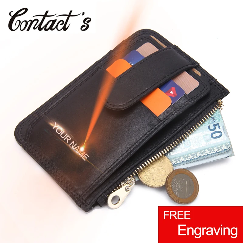 

Casual Credit Card Holder Case Genuine Leather Small Men Wallet Brand Designer Thin Black Card Package Fashion Zipper Coin Purse