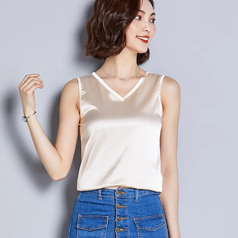 

Women Tops Ladies Sleeveless Vest Tops Female Summer Casual Silk Vest Tees For Woman Women Solid Tops and Blouse Woman Clothing