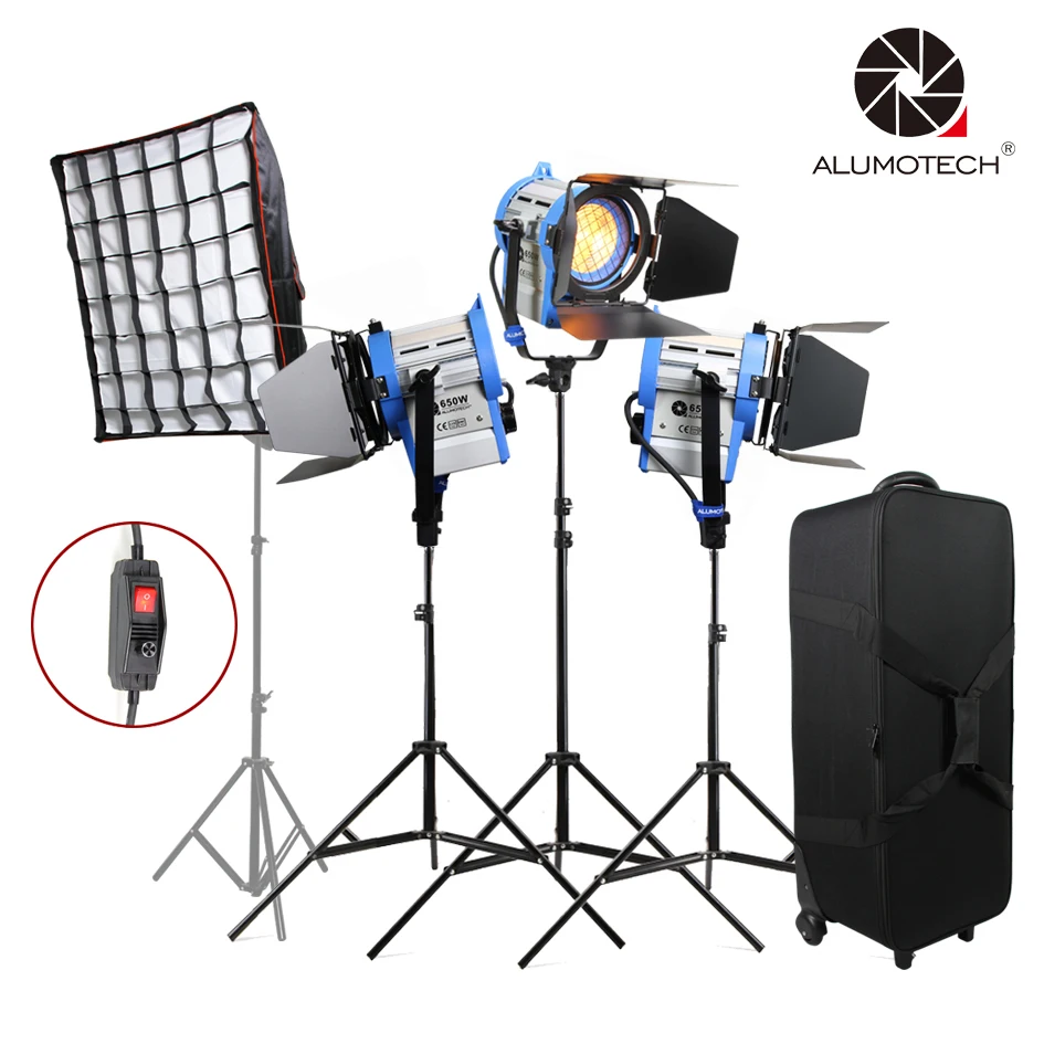 Диммер ALUMOTECH встроенный 650WX3 + софтбокс вольфрамовый Точечный светильник френеля