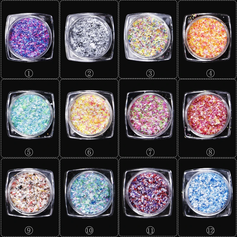 New 1 Set 12 Bottle Colorful Broken Snowflakes For Women Nails Art Decals DIY Decorations Shining Sequins Manicure Nail Stickers | Красота и