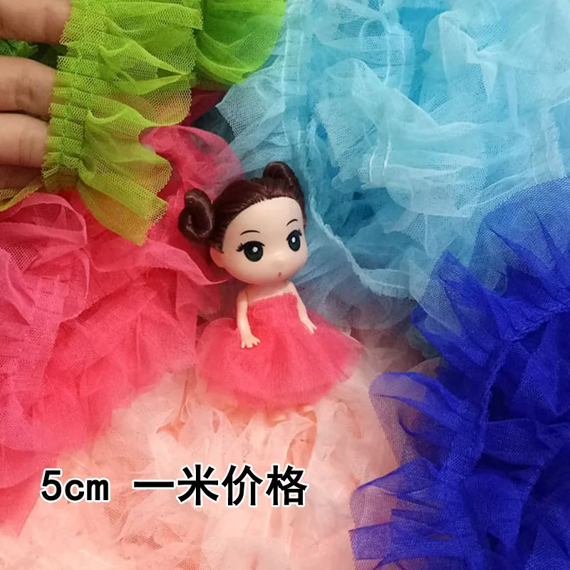 Плиссированная Тюлевая кружевная ткань 5 см лента синяя фиолетовая стандартная