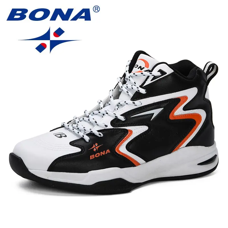WHITE BLACK ORANGE BONA/Новинка года; популярные мужские баскетбольные кроссовки на толстой подошве; Мужская Спортивная обувь; мужские баскетбольные кроссовки для мальчиков - Цвет: WHITE BLACK ORANGE